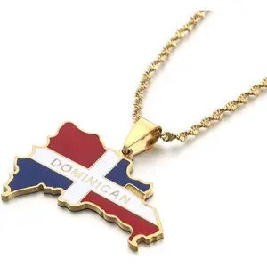 Stainless Steel Dominican Map Flag Pendant Necklace Dominicans Country Map Jewelry(Sheets)