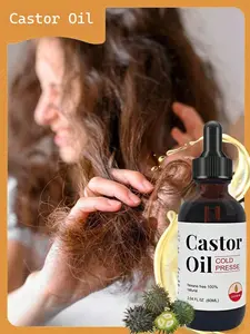 60ml Hair Care Castor Oil with 2 Brushes, Reduces Hair Breakage, For Skin Hydration, Hair, Lash, Eyebrow Care