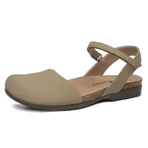 Women's Closed Toe Sandals Comfort Cork Footbed Arch Support Flat Sandals