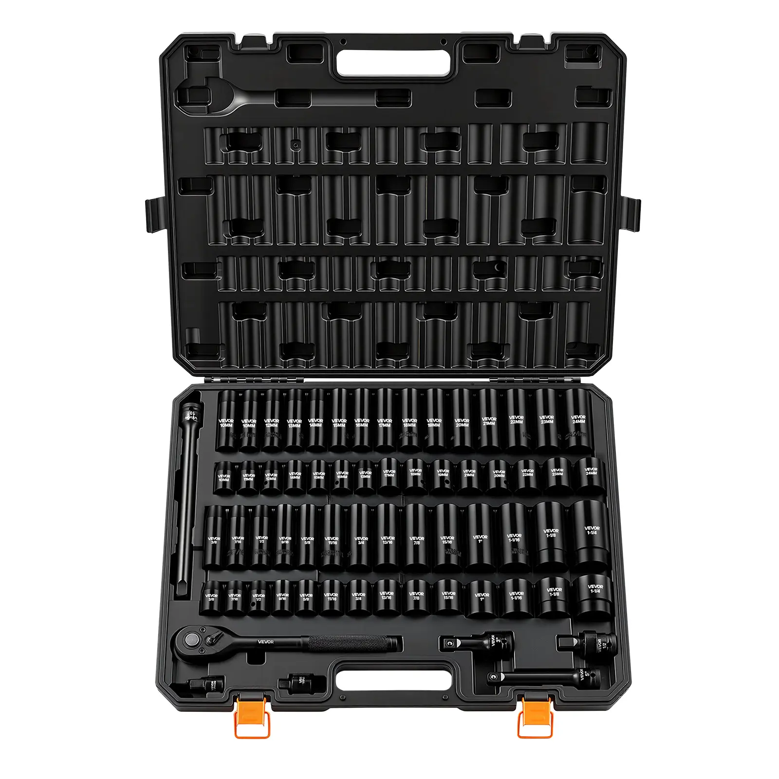 【summerfinds】VEVOR Impact Socket Set, 1/2" Drive, 65-Piece Socket Set, 6 Point Sockets, SAE 3/8" to 1-1/4" and Metric 10-24 mm, Easy to Identify, with a Sturdy Storage Case, Cr-V Alloy Steel for Vehicles Repair