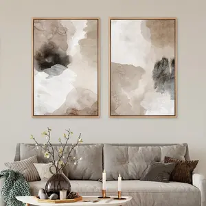 Wall Art Set of 2 Beige Brown Abstract Prints Minimalist Modern Art Neutral Wall Decor UNFRAMED