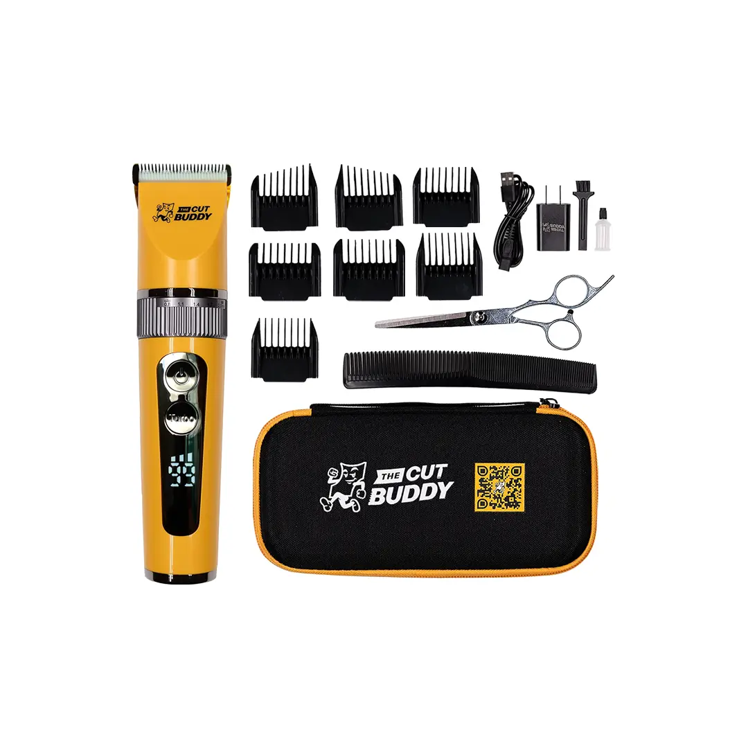 Waterproof Cordless Hair and Facial Beard Clipper With Scissors + Case -  Titanium + Ceramic Blades - Quiet Sound - Comfort - Travel Case - 9 Guards