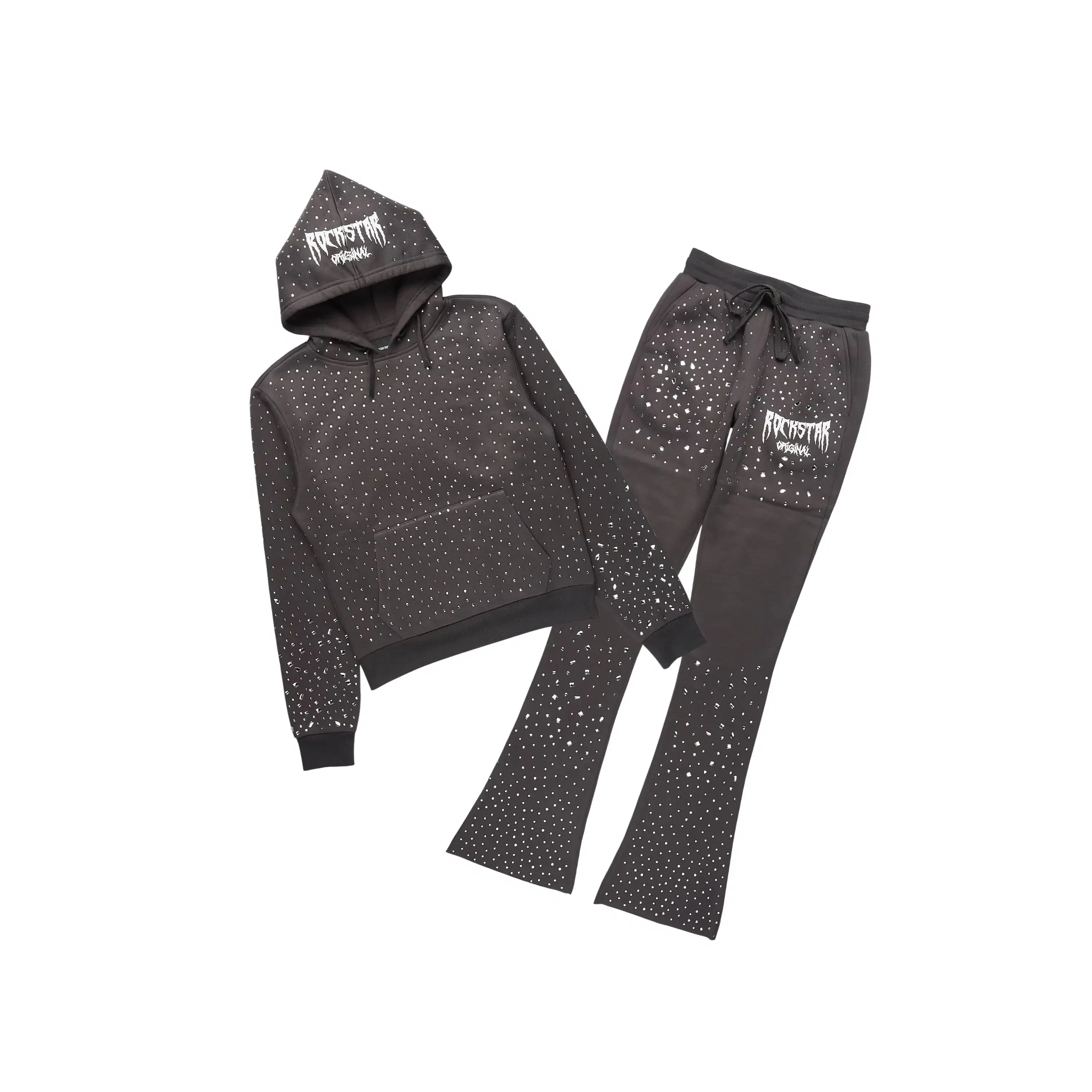 Porsha Charcoal Rhinestone Stacked Track Set