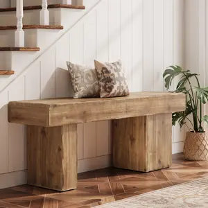 LITTLE TREE Thickened Solid Wood Bench, 47" Rustic Farmhouse Entryway Bench with Artistic Legs, Heavy Duty Dining Bench for Kitchen, Living Room, Hallway, End of Bed