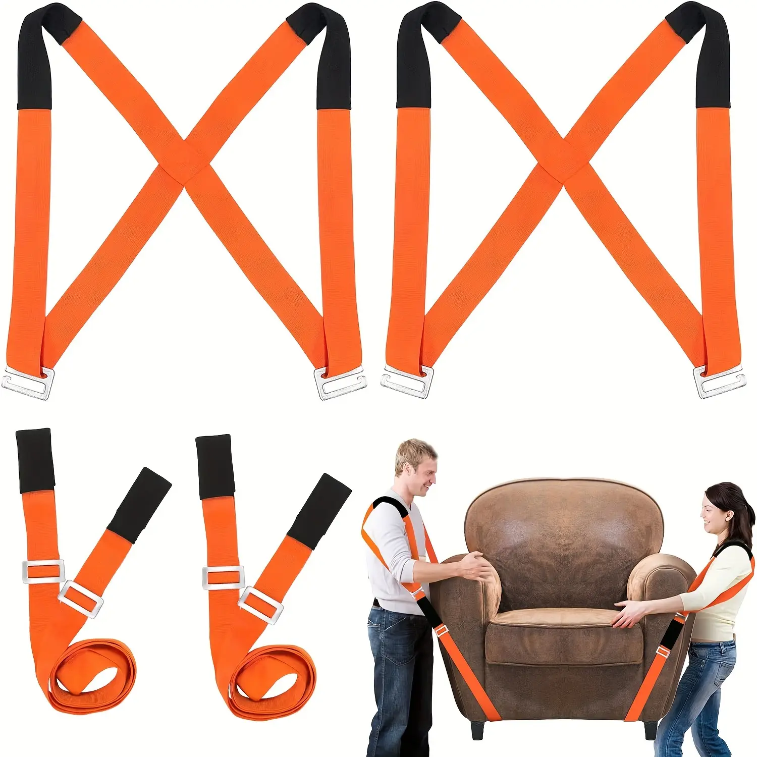 Adjustable Moving Straps for 2 Movers, Black Shoulder Lifting System with 4 Buckles for Safely Moving Heavy Objects and Furniture, Shoulder Straps, Moving Heavy Items