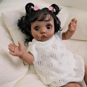 Lifelike Black Reborn Baby Doll Peeka 16 Inch Ultra-Realistic African American Newborn Doll with Curly Hair & Soft Cloth Body for Play & Display