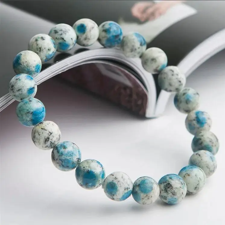 Natural Azurite Granite 8mm Round Elastic Crystal Bracelet, 7in Handmade Healing Balance Reiki Beads Bracelet for Adults, Daily Wear Jewelry Gifts