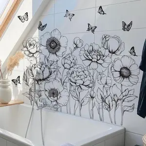 A set of two black floral and butterfly wall stickers, Wall Art Stickers for bedroom and living room background walls, home decoration stickers, self-adhesive, Decorative Decal, Butterfly Wall Decals, M13545-KN