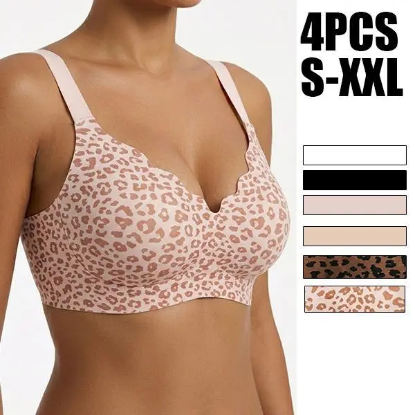 EssElegance Seamless Scalloped Non Wired Bra. Women's zero feel invisible bralette with wide smoothing band. Ultra soft everyday support for a flawless silhouette.