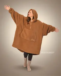 THE COMFY Teddy Bear Quarter-Zip - All Sherpa Wearable Blanket Hoodie with Front Zipper, Machine Washable, One Size Fits Most, Seen on Shark Tank, Great Gift