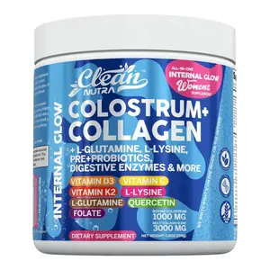 Clean Nutra Colostrum+Collagen Peptides Powder with L-Glutamine, L-Lysine, Prebiotics + Probiotics Digestive Enzymes & More for Healthy Gut - Internal Glow