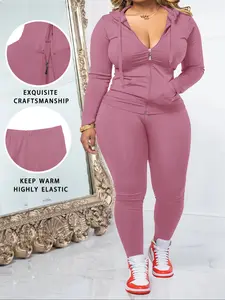 [Plus Size] Women's Autumn Winter Casual Fitted Plain Two-Piece Set, Long Sleeve, Moderate Fabric Thickness, Perfect for Parties & Work