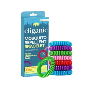 Cliganic 10-Pack Mosquito Repellent Bracelets for Adults & Kids (Rainbow Colors) - Natural DEET-Free Bands, Infused with Essential Oils, Individually Wrapped, Reusable & Resealable Wristbands