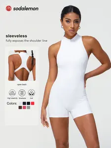 Sodalemon Women's Solid Color Tight-Fitting Jumpsuit, Half Zip Sleeveless Backless Design, High Stretch Yoga Fitness Jumpsuit, All Seasons, Workout Jumpsuit