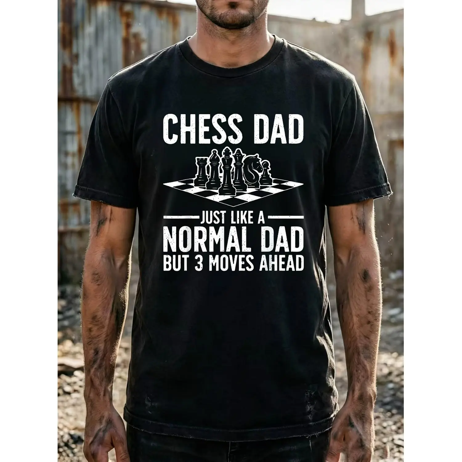 Mens Dad Black Horse Chess Lover Cotton T-Shirt Loose Fit Round Neck Short Sleeve AllSeason SkinFriendly Soft Colorfast Perfect for Couples and Outdoor Events