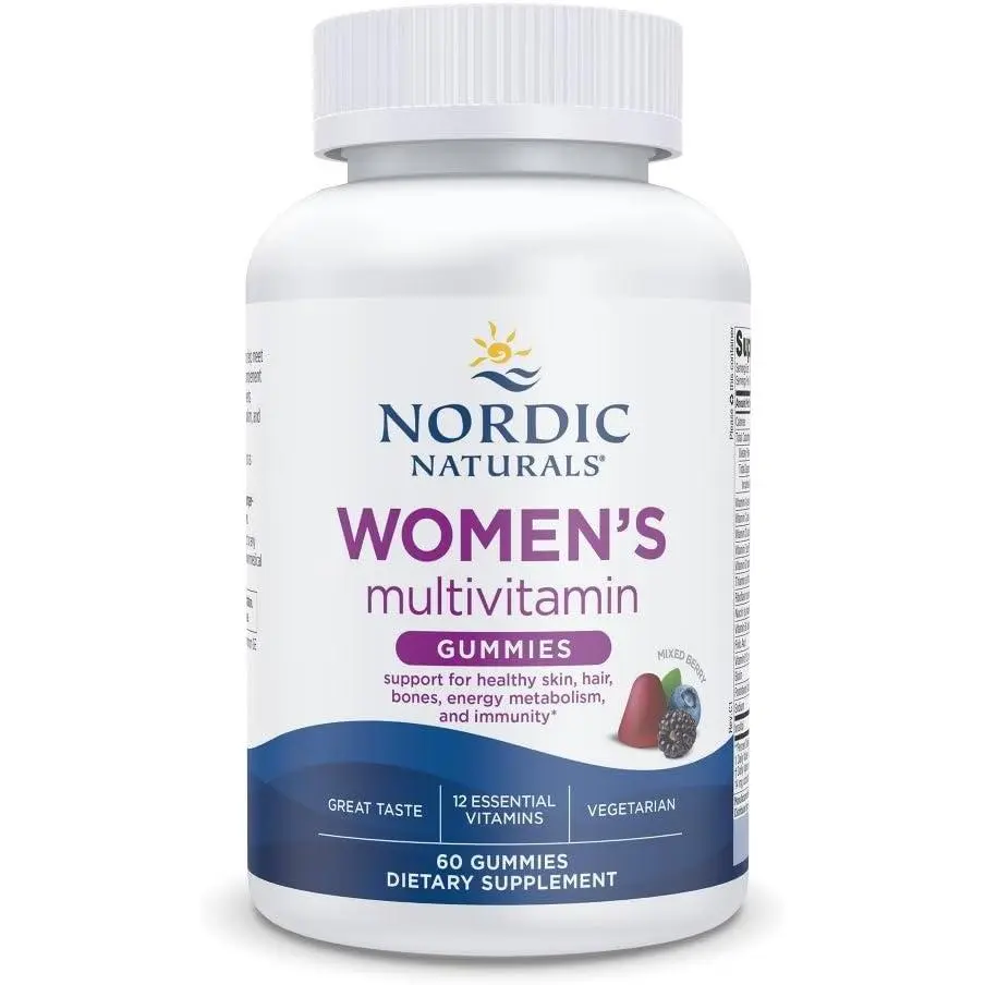 Nordic Naturals Adult Women's Chewable Multivitamin Yummy Gummies, Berry Mix - 60 Count (Pack of 1) - 30 Servings - Bioactive Vitamins, Energy & Immune Support - Hypoallergenic, Naturally Derived, Non-GMO Vegetarian Daily Supplement, Brain Health, Daily S
