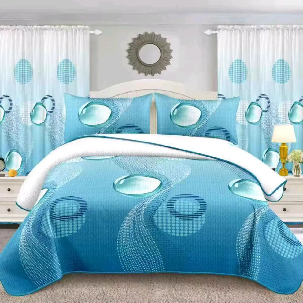 7-Piece Decorative Household Bedding Set with Curtains & Decorative Pillows - Complete Bedroom Textile Set, Decorative Bedding Set