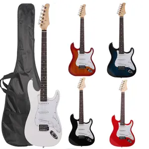 Beginner Electric Guitar Set with Rosewood Fingerboard, Case, Strap, Picks, Whammy Bar, Cable, Wrench Tools, Slider, Stand - Lightweight, Travel-Friendly, Affordable, Classic Tone - Accessories - Red, Sunset Red, Blue, White, Black