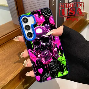 Compatible With Samsung Galaxy S24 Plus S25 Ultra S23 Ultra S22+ Skulls in various colors Patterned Durable Shockproof Anti-Scratch PC Protective Case Cellphone Protective