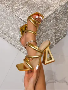Women's Fashionable Metallic Design High Heel Sandals, Elegant Square Toe Sandals for Party, Daily Clothing Decor for Women & Girls, Walking Shoes