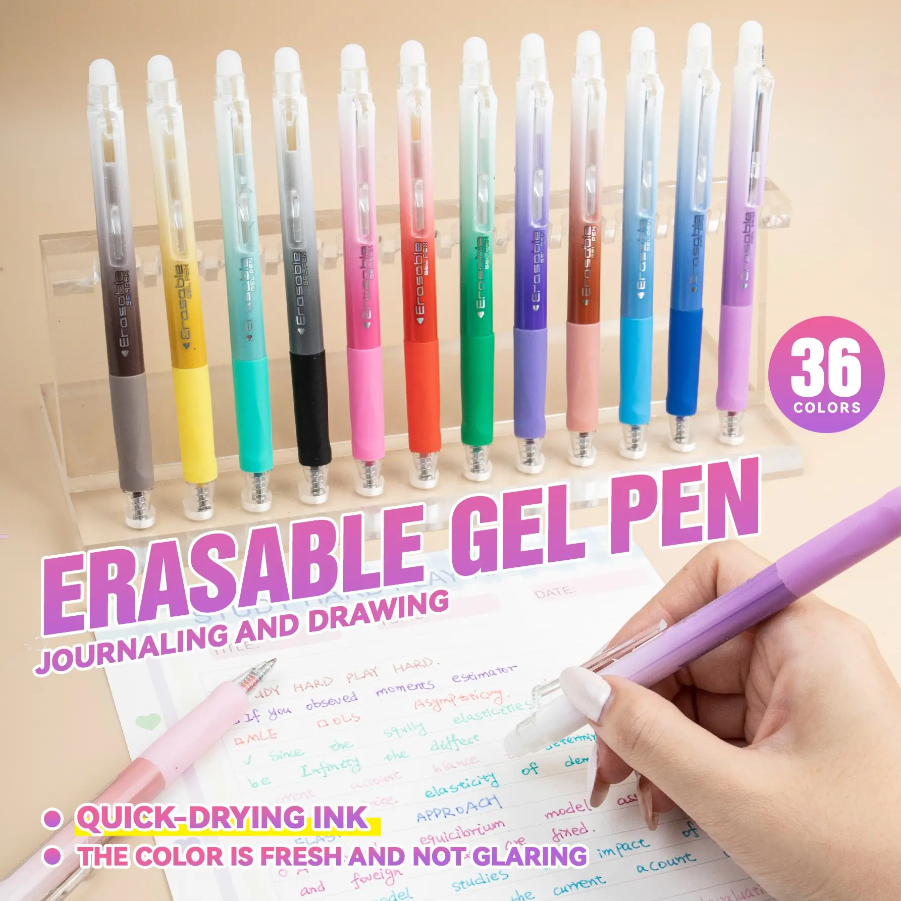 36 color erasable color pen, press ball point pen, Gel paint pens, painting gel pen set, student key marks, 0.7mm refill, hand-painted neutral pen for art hand account, back to school supplies, student gifts, school opening sea