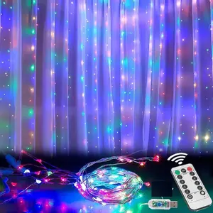 9.84ft LED Curtain Fairy Lights, 300 LEDRemote Control Curtain Lights, Plug In FairyCurtain Lights, Window Wall Hanging CurtainString Lights for Bedroom Backdrop WeddingParty Xmas Indoor Decoration-Decorative