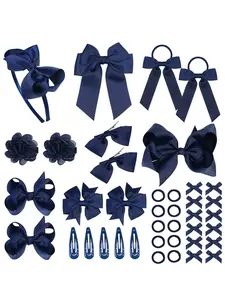 15/40 Piece Bow Hair Accessories Set, Headbands & Clips & Rubber Bands, Christmas Holiday Party Decorations, Easy to Match