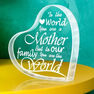 Mothers Day Gifts for Mom - 4" Engraved Acrylic Heart Sign Paperweight Presents Meaningful Mom Gifts from Son Daughter Husband Kids Fun Birthday Christmas Gift Idea Piece Home Decor