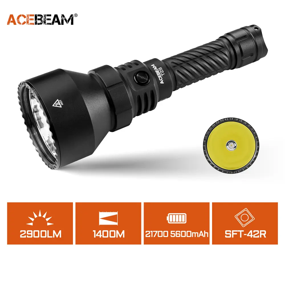 ACEBEAM T29 Long-Range Rechargeable LED Hunting Flashlight,  Super Long-Range 1531yd Throw, Super bright 2900lm, Aluminum Alloy with Hard-Anodized, SFT-42R LED, Lithium-Ion Long Battery Life, IP68 Waterproof,Hunting Safety,Led Venue Security Flashlight,,h