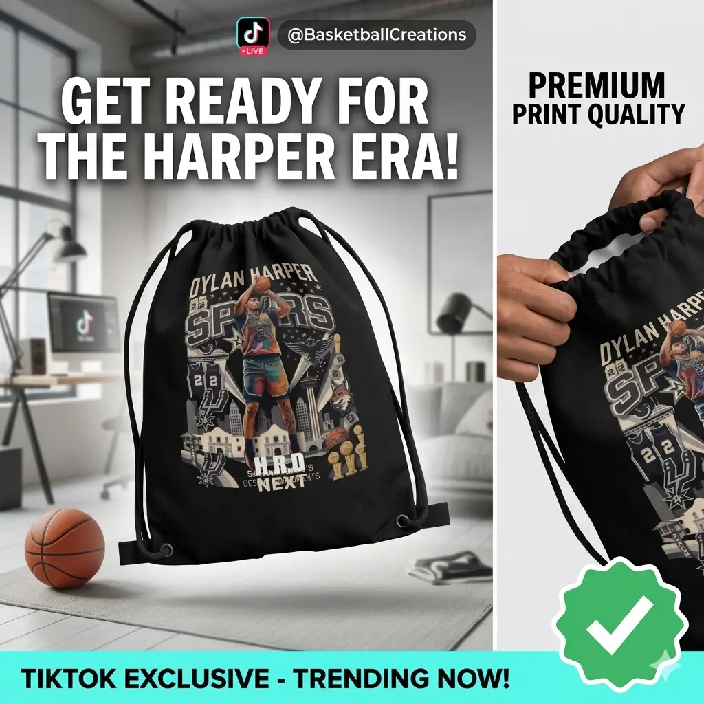 Dylan Harper San Antonio Spurs Vintage Graphic Drawstring Bag - Basketball Gym Backpack, NBA Fan Gift