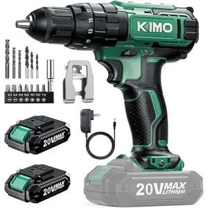 KIMO 20V Cordless Drill Driver Kit | 18+2 Torque Clutch & 1350 RPM | 2×2.0Ah Batteries Powered Drill | 18pcs Accessories Set | Electric Power Drill for Wood, Brick, Metal Drilling, Furniture Assembly, DIY & Home