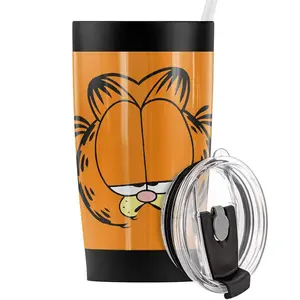 Garfield Face 20oz Insulated Stainless Steel Tumbler with Lid - Leakproof Drinkware Flasks Bottled Portable Washable Reusable Beverage Indoor Bottles