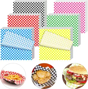120Pcs Wax Paper Sheets for Food, 12x12 In Variety Pack Checkered Food Basket Liners, Grease Resistant Sandiwch Wrapping Paper, Festive Design Deli Sheets For Party, Fair and Outdoors Kovpnor