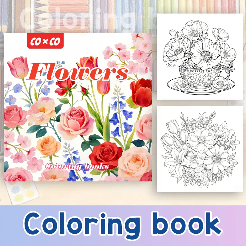 Floral Art Activity Page - 8.27 inches, featuring flower paintings and ink-filled paper, creative plant sketching office art supplies, offering unlimited creative expression possibilities. doodle, Blank Coloring Book, Creative Vibes