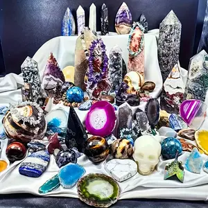Luxurious Lucky Crystal  Box, containing a crystal tower, crystal ball, and a variety of loose gemstone crystal accessories, along with a mysterious random , perfect for home decoration decorative ornament little gifts halloween party favor room accent