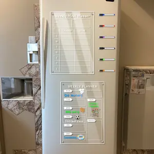 Magnetic Weekly Planner Board, Wall Planner, Transparent Acrylic Erasable, Meal & Schedule Dual Planning, Includes 6 Magnetic Whiteboard Pens