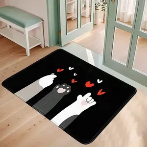 Adorable Cat Paw Heart Entrance Mat, Anti-Slip Cartoon Rug, Durable Absorbent Carpet for Living Room Bedroom Doorway, Soft Comfortable