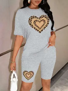 Personalized print pattern Women's Summer Casual 2-Piece Leisure Sports Set, Stylish Print Comfortable for Daily Wear, Trendy Ladies Fashion Must-Have, Workout Sets