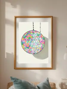 [UNFRAMED POSTER] Rainbow Disco Ball Art Print: Sparkly Pastel Feminine Decor