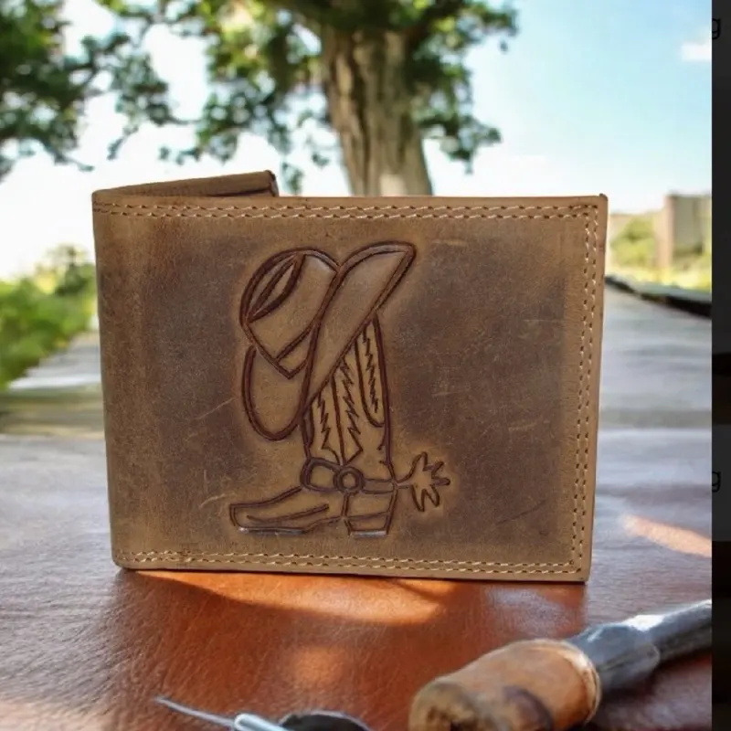 Bifold Leather Wallet with Boot-and-Hat Design