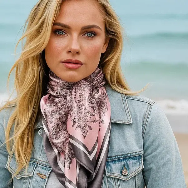 Pink & Grey Paisley Wild Rag - Western Scarf