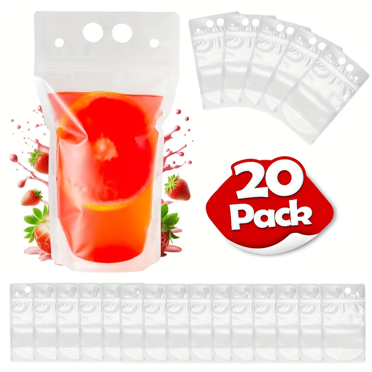 20/50/100pcs 350ml/11oz Disposable Clear High Quality Durable Plastic Drink Pouches, No Leakage Drink Pouches Bags - Stand up Disposable Drink Container for Freezing Juice, Cold & Hot Drinks Disposable Products
