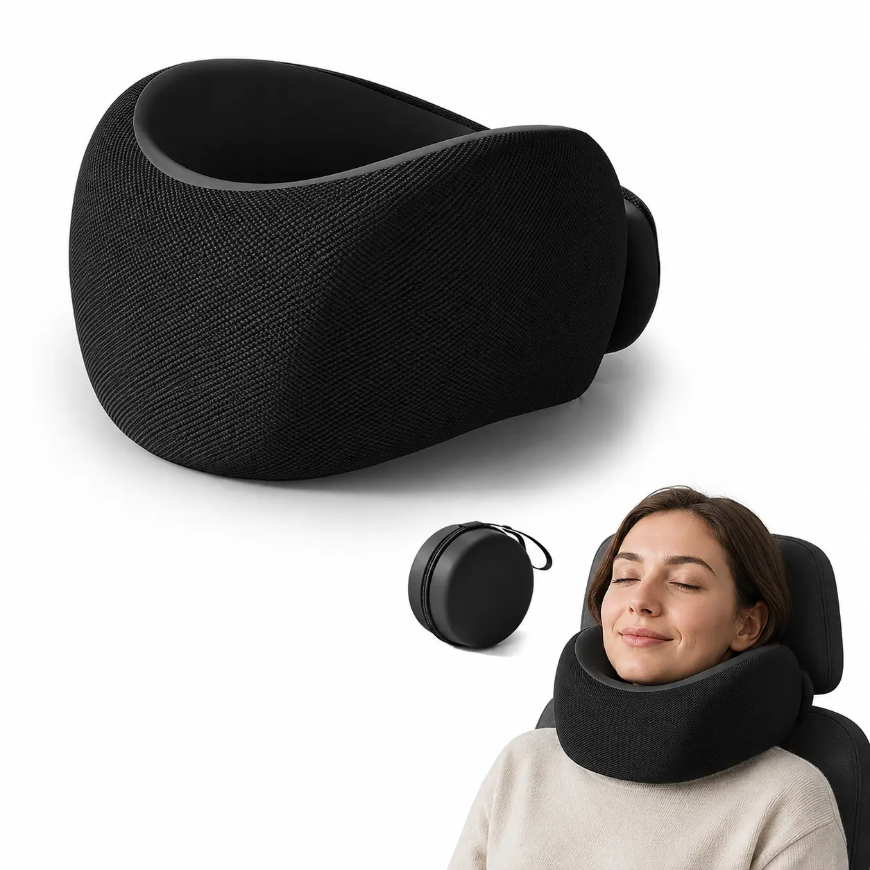 [Back to School]Travel Neck Pillow, Neck Cushion for Travel, Comfortable Memory Foam Neck Pillow, 360° Surround Support Travel Nap Pillow with Storage Bag