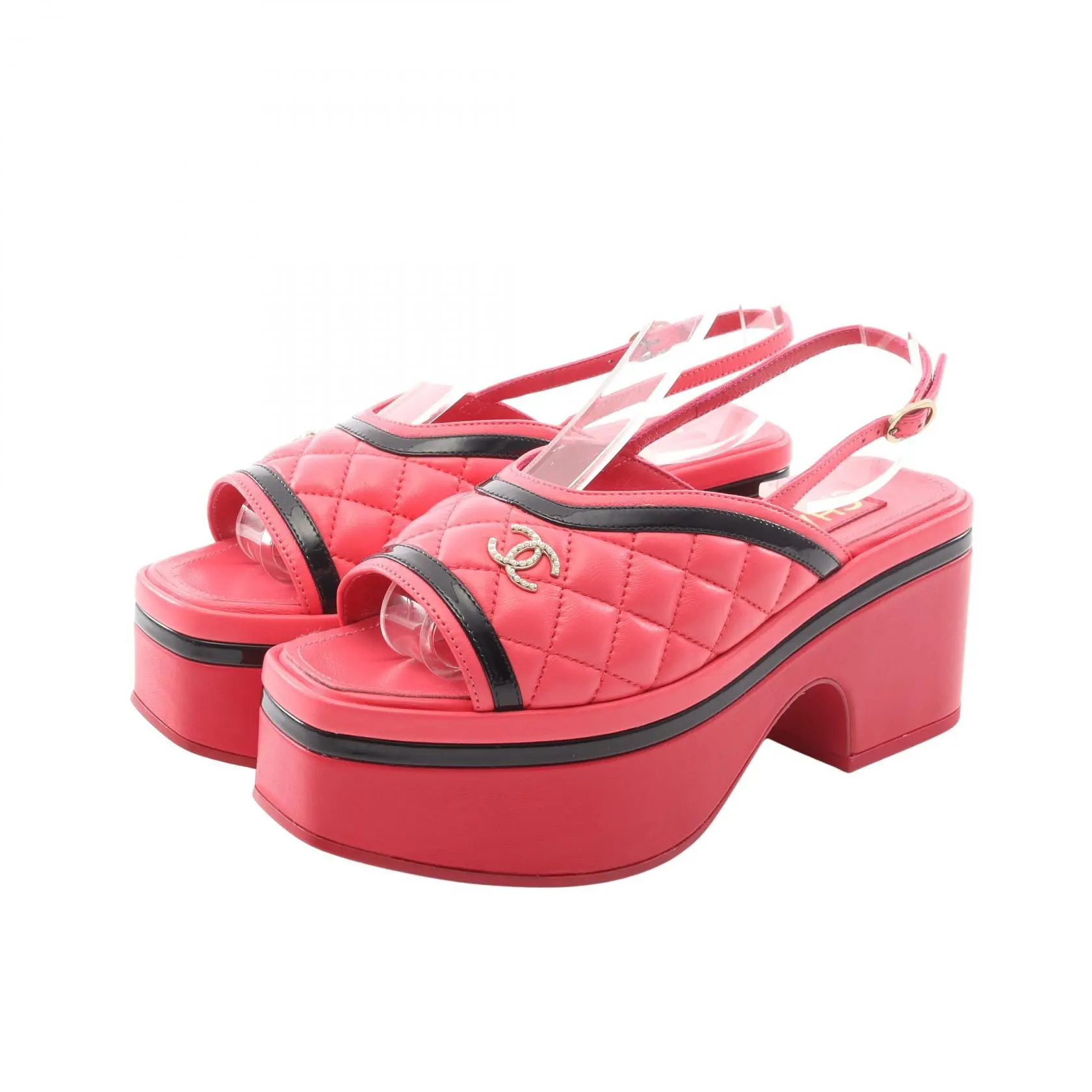 Pre-owned CHANEL Patent Leather Small Leather Goods Coco Mark Matelasse Platform Sandals
