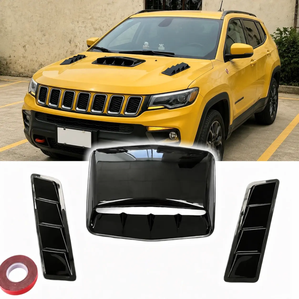 Modern Universal Fit Black ABS Plastic Car Hood Airflow Vents - Turbo Bonnet Scoop, Engine Cooling Intake Cover, Automotive Exterior Chrome Trim Accessories for SUV/RV/Truck, Car Decorations, Automotive Vehicle Accessory