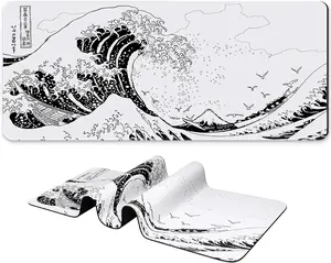 Grey White Wave Long Gaming Pad 31.5 x 11.8 Inches, Extended Anime Mousepad, Large Mat with Non-Slip Base, Full Keyboard Mat for Gaming & Office Use