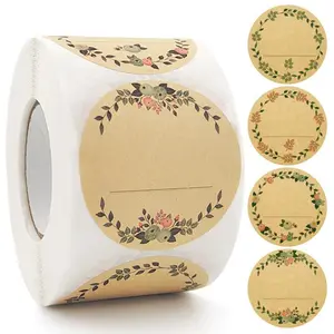 Aesthetic Vintage Flower Pattern Round Labels Tag, Sticky Labels, 500pcs/roll Retro Sealing Sticker Roll Adhesive Stickers For Business Boutiques Retailers Envelope Mail
