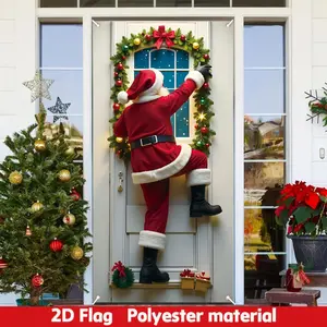 1Pcs Christmas Door Hanging Decoration, Fun Santa Claus Climbing Door Banner Background, Durable Polyester Material Background, Welcome Decoration at Christmas Party Doors