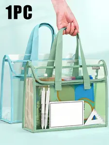 Large Capacity Portable Transparent Handy Folder, Expandable File Storage Pockets With Embedded Organizer, Files Organizer, Pvc Self-Adhesive Document Pockets For Office Supplies, Office Accessories, Can Hold Books, Cosmetics, Skincare Products
