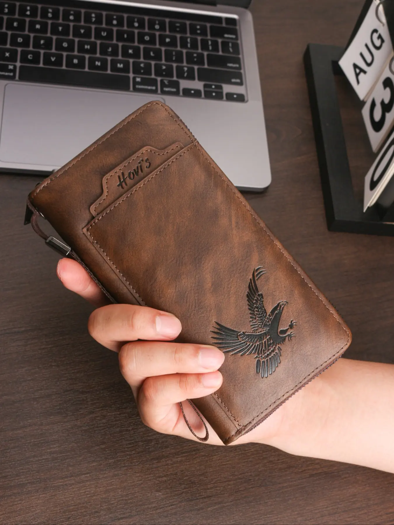 Eagle Embossed Business Wallet, Luxury Alligator Texture, PU Leather Wallet, Fits Phone & Cards, Anti-Theft Zipper Design, Commuter Travel Safe Box, Durable Fashion Wallet, Business Style Wallet, Stylish Wallet